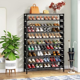 LITTLE TREE 10 Tiers Shoe Rack, Large Capacity Shoe Shelf for 50 Pairs, Space Saving Shoe Storage - Color: Black