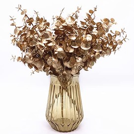 CATTREE - Decoraciones artificiales de eucalipto dorado, plantas de oro falso, arbustos, follaje de simulación para bodas, fiestas, interiores, hotel, pasillos, centros de mesa, decoración de Navidad,