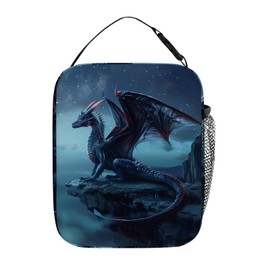 DOINBEE Dragon Lunch Box for Kids Boys, Cool Blue Dragon Standing on the Cliff Edge Lunch Bag for Women Men, Portable Reusable Insulated Lunchbox Meal Bag with Shoulder Strap for School/Work