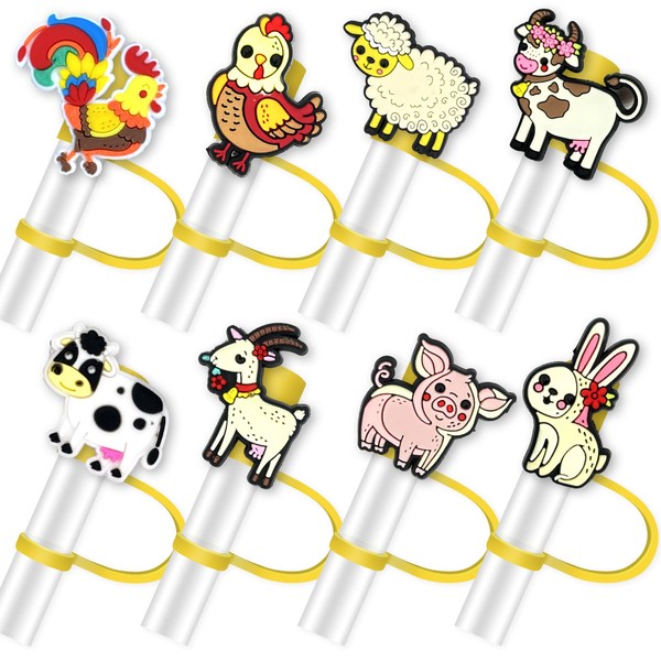 8Pcs Farm Animals Straw Toppers for Tumbles, 10mm Straw Cover