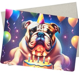 Whitman and Daughter Fat Bulldog Birthday Card, Happy Birthday Dog Card (1 Premium Quality Folded Card, Blank Inside, 5X7 Inches) - 432