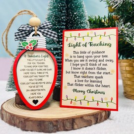 A Teacher's Light Christmas Ornament, Thank You Appreciation Teacher Wooden Ornaments for Xmas Tree, Best Teacher Retirement Gifts Ideas Back to School Graduation Gifts for Teachers, Light of Teaching