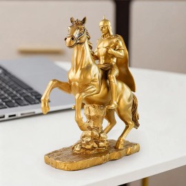 Gold Knight Mounted Horse Resin Statue Hand-Painted Copper-Like Texture Luxurious Fashion Art Decor Ornaments Character BusinessColor: As picture, Size: One Size