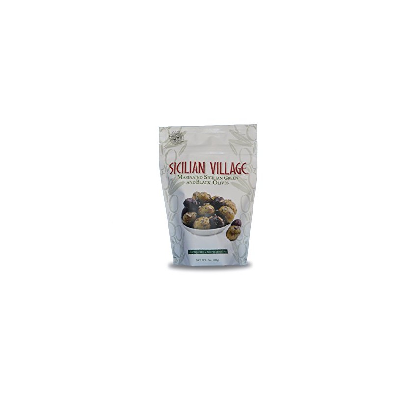 Sicilian Village Marinated Green and Black Olives, 7 Ounce