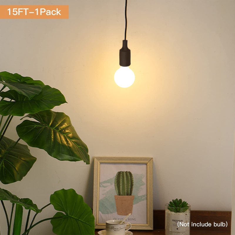 Zevnico 15ft Pendant Light Cord Socket, E26 Hanging Lamp Socket
