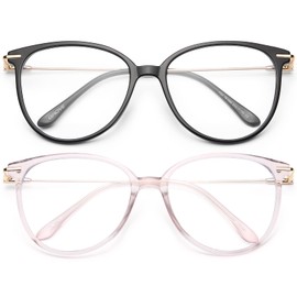 Gaoye Blue Light Blocking Glasses Women/Men, Fashion Round Cateye Frame UV Ray Filter Computer Gaming Glasses - GY1696 (Black+Pink)