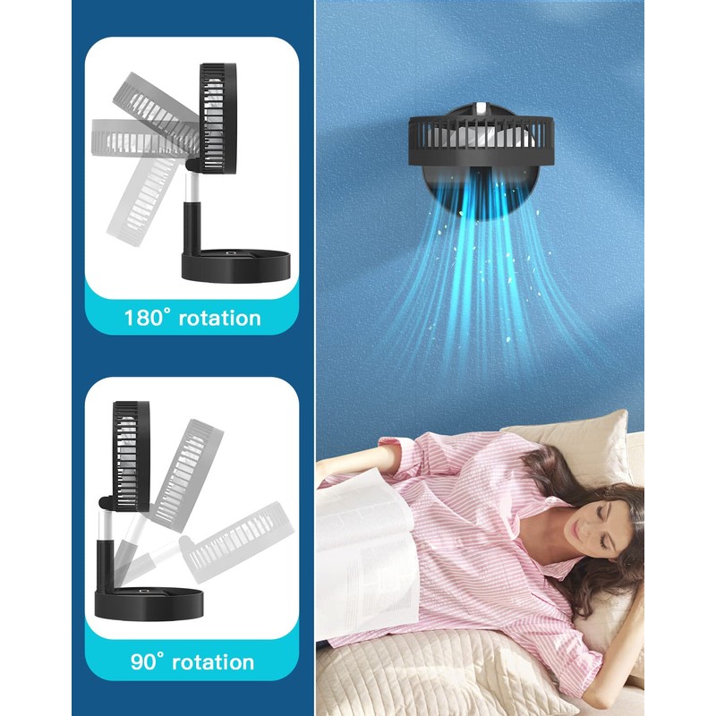 AICase Stand Fan,Folding Portable Telescopic Floor/USB Desk Fan with 7200mAh