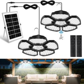 TSUNESLUX 2 Heads Pendant Solar Shed Light Outdoor Indoor, 156 LED Solar Powered Lights 5 Modes Motion Sensor with Remote Control, IP65 Waterproof for Garden, Gazebo, Barn, Patio, Chicken Coop