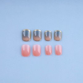 Allereya Square Fake Nails Grey Ombre Press On Nails Short Ballerina Gradient Acrylic Nails Tips Prom Party Clip On Nails for Women and Girls 24 Pieces