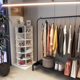 Dithoko Rotating Shoe Rack, 6-Tiers Storage Shoe Rack Tower, Free Standing 360°Shoe Storage Organizer for Entryway Living Room Hallway (White, 6-Tiers)