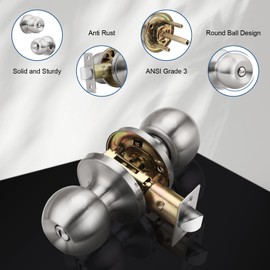 Knobonly 1 Pack Keyless Bathroom/Bedroom Door Knobs, Privacy Door Knob, Inside Door Lock, Satin Nickel, Stainless Steel