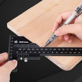Telituny Woodworking Ruler, 28 cm/11 Inch Multi-Sliding Depth Gauge Aluminium Alloy T-Square Ruler Woodworking Scribing Tool Measuring Tools for Workshop, DIY, Tool Box