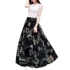 Afibi Boho Floral Long Summer Beach Chiffon Wrap Cover Up Maxi Skirt for Women (Large, Pattern 139)