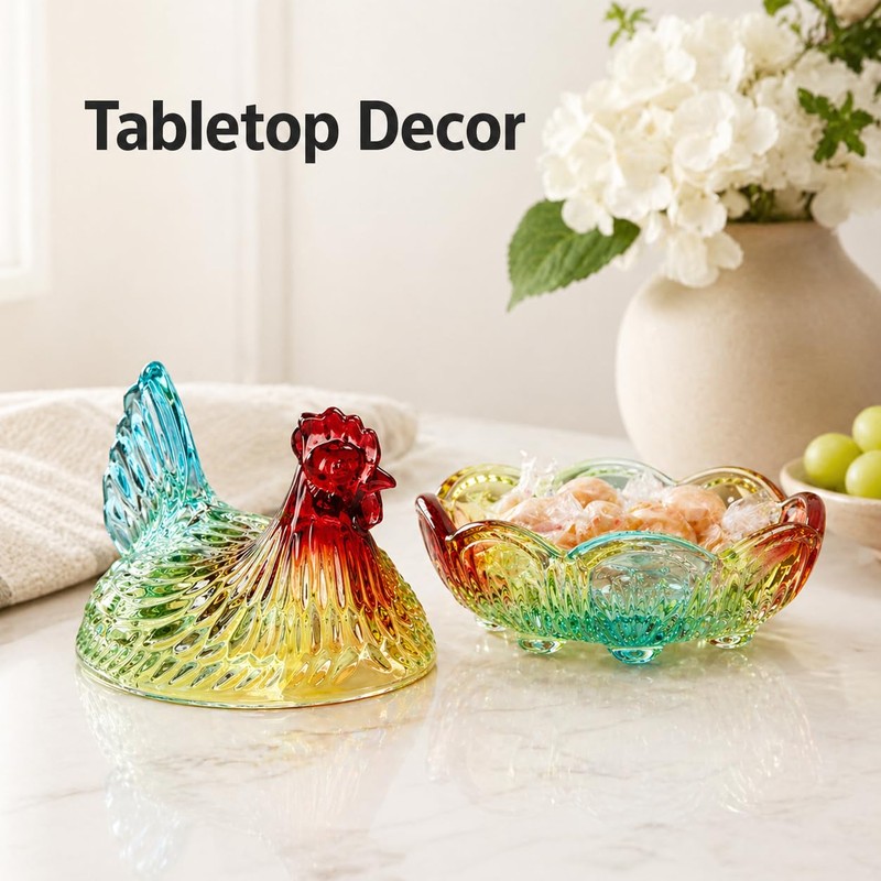 Glass Hen on Nest Candy Dish with Lid, 8.46 x