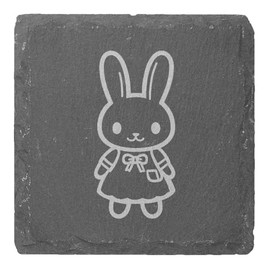 4 x 'Cute Bunny in Dress' 10cm Square Slate Coasters (CR00221826)
