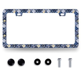 Flower License Plate Frame Roses Floral Meadow Flowers License Plate Holder Stainless Steel Auto Parts Colorful License Plate Decoration for Women Size 12.2" x 6.2" with Screws