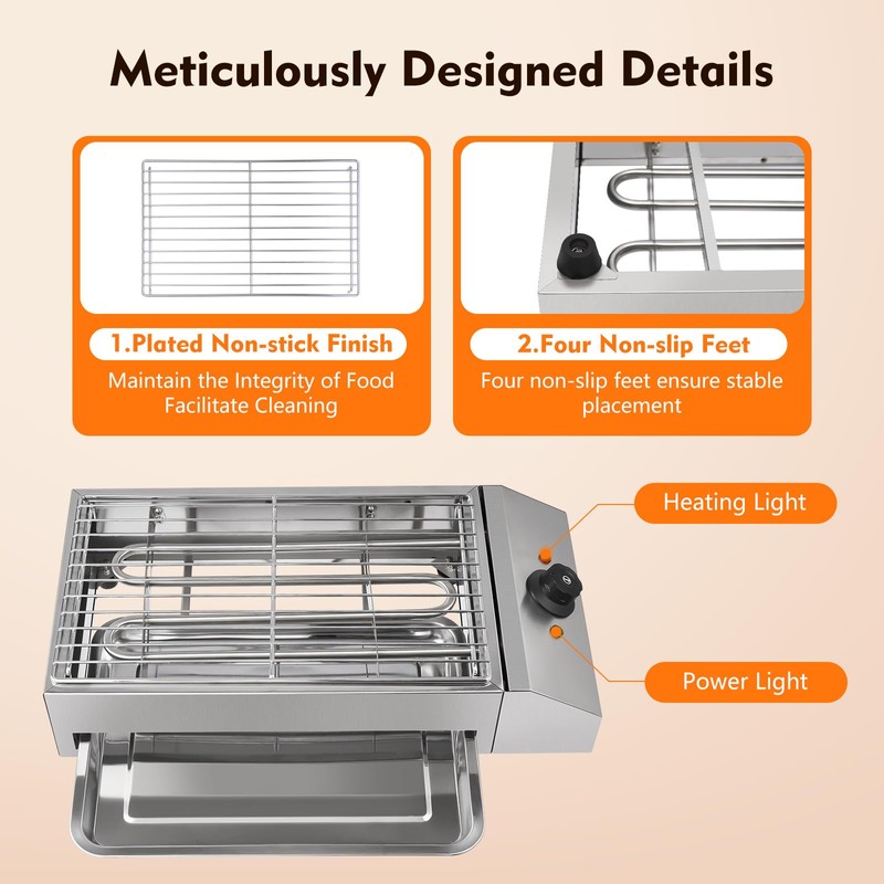 Commercial 1800W 22" Electric Countertop Griddle Grill, Stainless Steel Hot