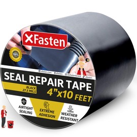 XFasten Waterproof Patch and Seal Tape, Black, 4-Inch by 10-Foot Roof and Gutter Rubber Repair Tape for Stop Leak Repair on Gutter, Roof, Boat, Pool Liner and HVAC – Waterproof and Puncture-Resistant