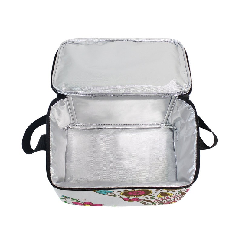 MASSIKOA Sugar Skull Flower Insulated Lunch Bag Lunch Box Cooler