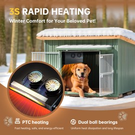 Briidea 400W Dog House Heater with PTC Rapid Heating (3 Seconds), 32℉-122℉ Temperature Range, 11.5FT Anti-Chew Cord, Heats Up to 120 Cubic Feet Dog Houses, Chicken Coops & Rabbit Cages
