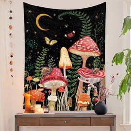 Miytal Mushroom Tapestry Moon and Stars Tapestry Boho Vintage Snail Tapestries Wall Hanging for Bedroom (59 x 80 inches)