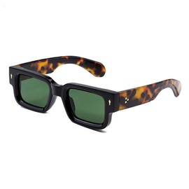 Vintage Rectangle Thick Frame Sunglasses for Women Men High-End Luxury Unique Design Fashion Sun Glasses UV400(Leopard/Green)