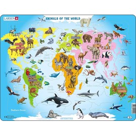 Larsen Puzzles Animals of The World Map 28 Piece Children's Educational Jigsaw Puzzle