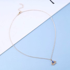 TseenYi Vintage Crown Pendant Neckalce Boho Crown Blue Crystal Necklace Gold Crown Tiara Pendant Necklace Shine Cz Crown Necklace Oval Blue Gem Necklace Jewelry for Women Girls Gifts