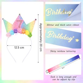 Leixi Headband & Glitter Sash Set for Girl Birthday Decor,Birthday Flower Princess Crown Headband for Girl Outfit (Purple 8)