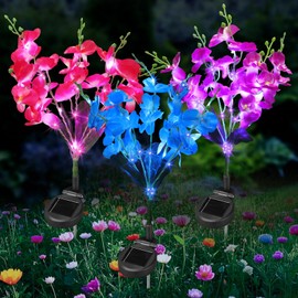 Solar Garden Lights, Solar Lights Outdoor Waterproof with Phalaenopsis Flower, 3 Pack Solar Powered Outdoor Lights,Garden Lights for Outside,Pathway Patio Yard Decor,Gifts for Fathers Day Dad Grandpa