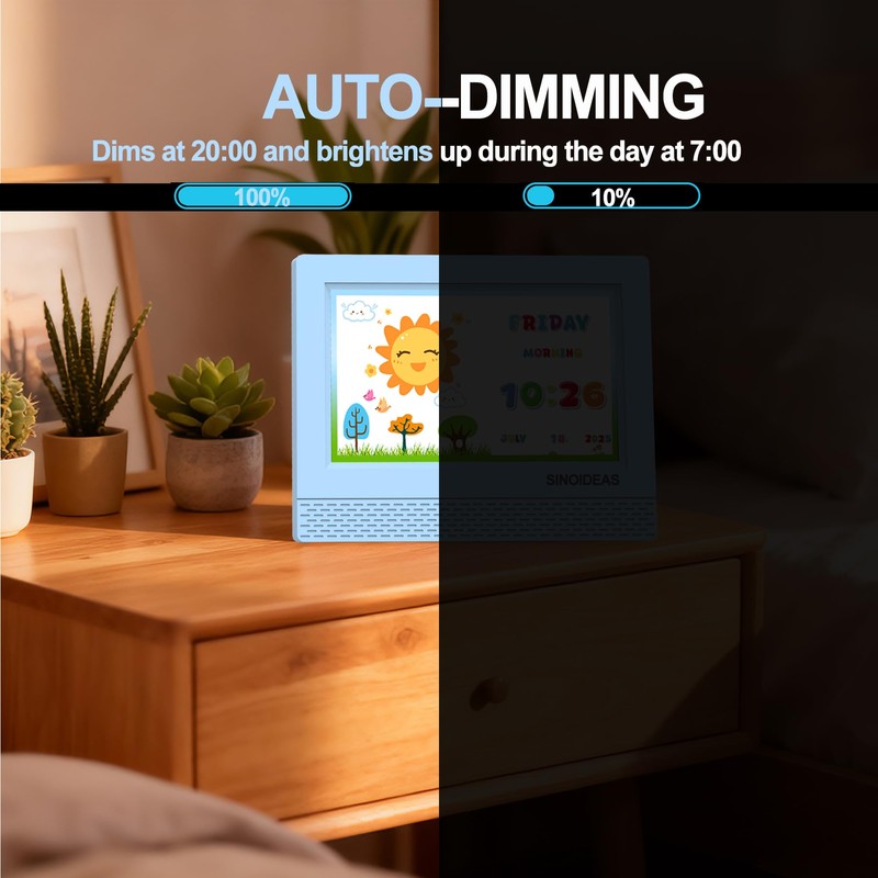 SINOIDEAS 7-Inch Kids' Digital Alarm Clock,Children's Sleep Trainer with Remote