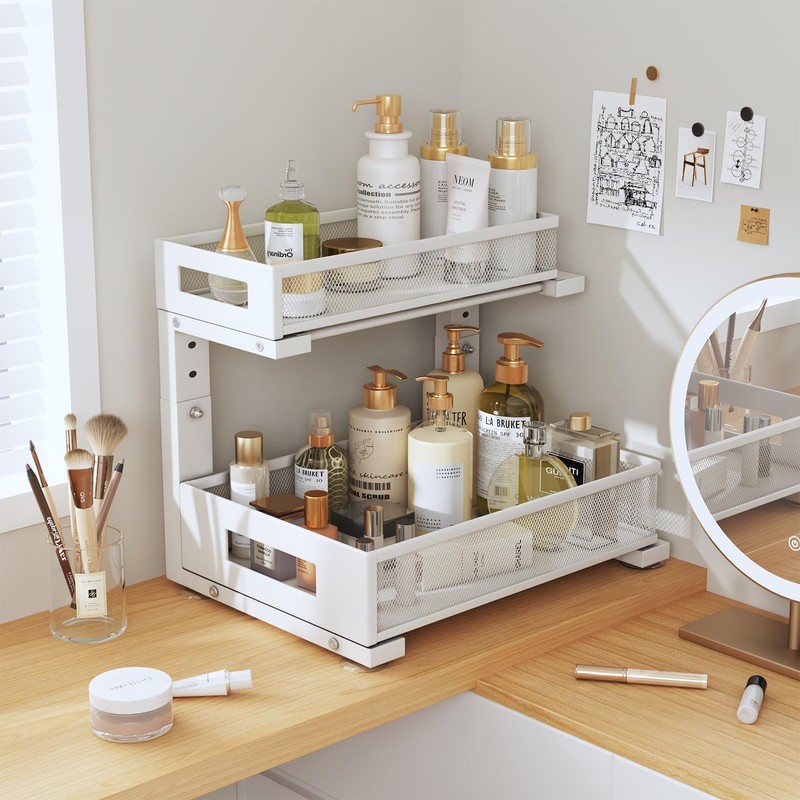 2-Pack Under Sink Storage Organizer, Large 2-Tier Elegant Mesh Pull