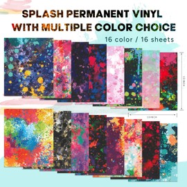 Tintnut Splash Permanent Vinyl - 16 Sheets 12"x10", Watercolor Adhesive Vinyl, Pattern Vinyl, Permanent Outdoor Vinyl for Decor Sticker, Self Sticker Water proofing Vinyl