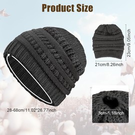 AUYAO Women Ponytail Beanie Knit Hat, Stretch Soft Cable Knit Hat with Hole for Ladies, Stylish Thermal Warm Winter Ponytail Knit Cap, Slouchy Ribbed Messy High Bun Ponytail Hat for Outdoor Sport
