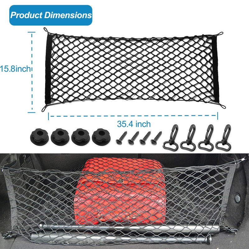Car Rear Cargo Net, Adjustable Elastic Storage Organizer Net, Trunk