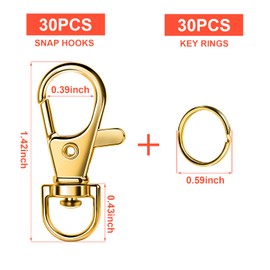 LEOBRO 60PCS Lobster Claw Clasps and Key Rings, 30PCS Keychain Clips and 30PCS Key Chain Ring for Keychain, Key, Jewelry Making, Art Crafts, Gold