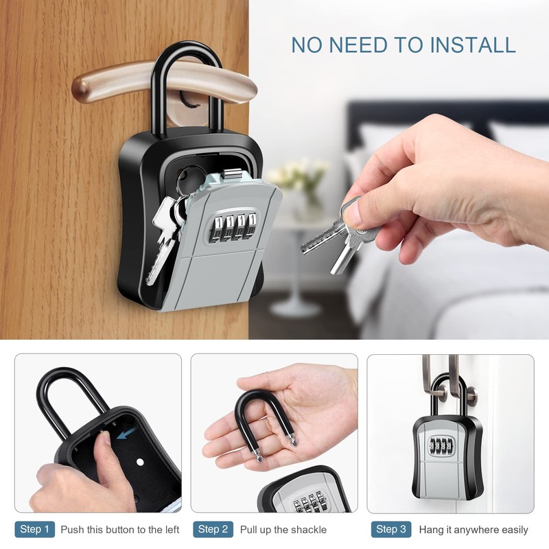 Upgraded Ankilo Key Lock Box, Wall Mounted 4-Digit Combination Lockbox