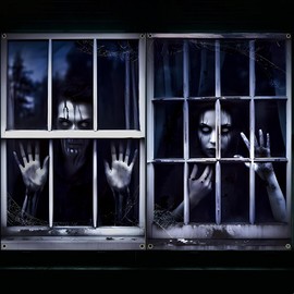 2Pcs Halloween Ghost Window Curtain Cover, Scary Halloween Decorations