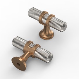 Asidrama 10 Pack Knurled Satin Nickel and Champagne Bronze Kitchen Cabinet Knobs Dresser Knobs Drawer Knobs Single Hole Cabinet T Bar Pull Handles for Kitchen Wardrobe Cupboard
