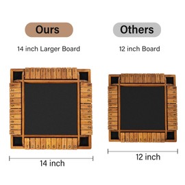 VAMSLOVE Upgraded 14 inches Shut The Box Dice Game Wooden Board Table Math Game with 8+4 Dice for 2-4 Player 4-Sided 10 Number Close The Box for Kids and Adult-Instruction Included