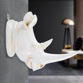 11" Resin Rhino Head Sculpture Animal Head Wall Decor, Antique White Rhino Head Wall Mount, Vintage Resin Animals Head Wall Hanging Decor for Living Room Bedroom Farmhouse Kitchen Decor Gift