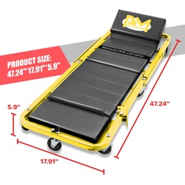 PM PERFORMOTOR 48" Folding 2 IN 1 Rolling Z Creeper, Adjustable Roller Garage Chair Lay Down or Sit, 7 Pcs 2" Casters, 350 Lbs Weight Capacity, Yellow,PM-TOL-CPS48-YL