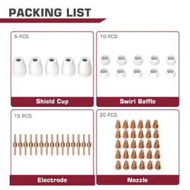ARCCAPTAIN 60PCS PT31 Plasma Cutting Consumables Fit CUT-45 CUT-50 CT-312 MIG205MP with Plasma Cutter Torch PT-31 JG-40 LG-40