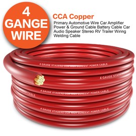 4 Gauge Wire (25ft Each - Red/Black) Copper Clad Aluminum CCA - Primary Automotive Wire,Battery Power/Ground Cable, 20PCS Lugs Terminal Connectors,20PCS 3:1 Heat Shrink Tubing with 100A ANL Fuse