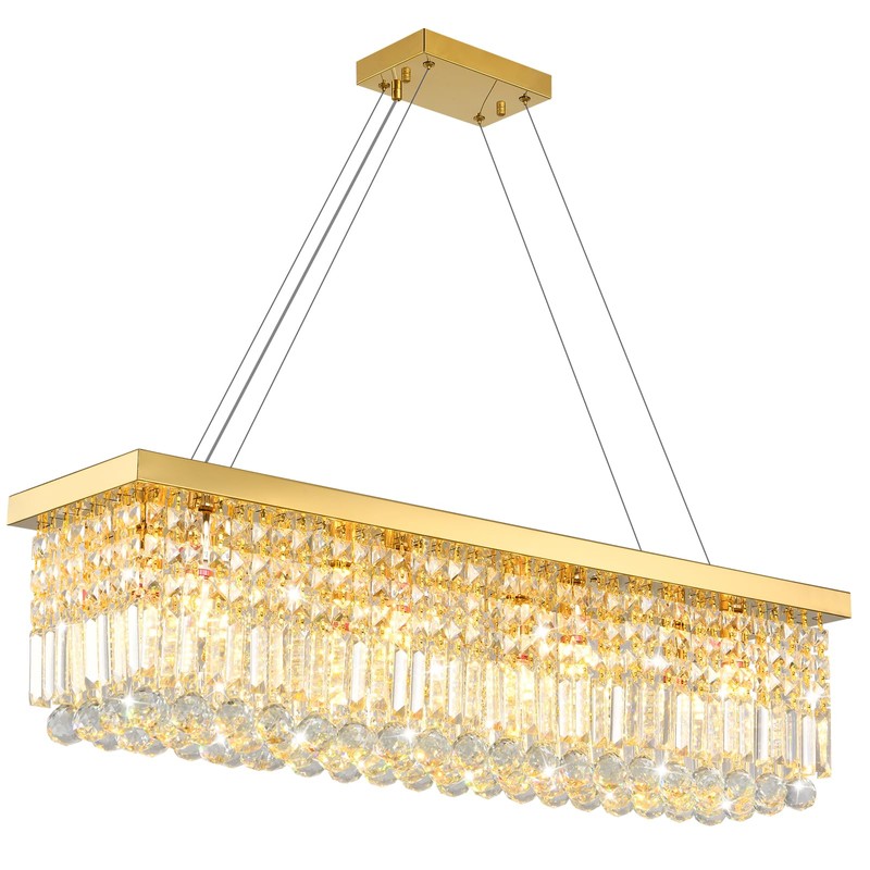 MSSIAN Premium K9 Crystal Chandelier, Gold Classic Rectangular, E12 Base