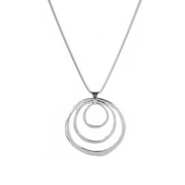 NLMSKI Concentric Rings Open Circle Pendant Long Chain Necklace Two Colors For Women Statement Minimalist Modern Adjustable Gold Color Silver Color (Silver)