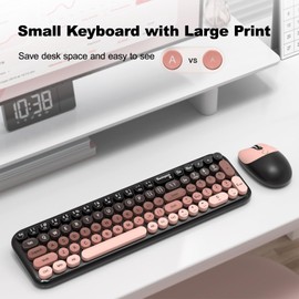 Wireless Keyboard and Mouse Combo, Meidosa 2.4GHz Colorful Full-Size Retro Typewriter Keyboard with Cat Shape 3 Level Adjustable Optical Mouse for PC/Desktop/Laptop/Windows (Black Berry)
