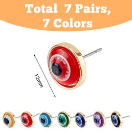 UNICRAFTALE 7 Pairs 7 Colors Evil Eye Earrings Stud Colorful Evil Eye Mini Stud Earrings Retro Round Stud Earring Birthday Valentine Festival Ear Jewelry Gift for Women