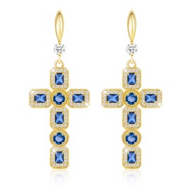 Linawe Cross Earrings Dangling, Women's Earrings in Silver and Gold, Fashion Jewellery Earrings, Crystal Rhinestones, Moissanite Cross Pendant Earrings, Birthstone Earrings Set, Copper Brass Cubic