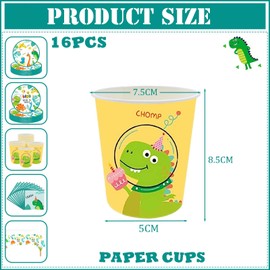 Dinosaur Paper Cups for Boys,16Pcs Dinosaur Party Tableware Little Dinosaur Disposable Cups,Dinosaur Party Decorations Paper Cups for Boys,Girls,Kids Birthday Party Dinosaur Themed Table Decorations
